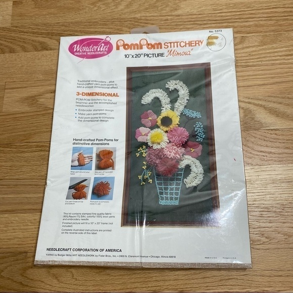 WonderArt Pom Pom Stitchery 10” x 20” 3D Embroidery NEW Craft Kit NWT Floral - Picture 2 of 4